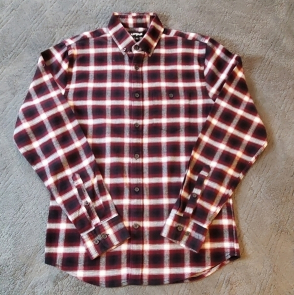 Express Red Black White Flannel Plaid Button-Down Shirt